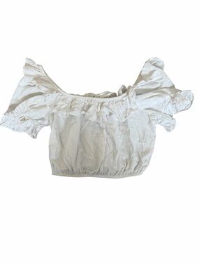 Show Me Your MuMu White Ruffle Off-Shoulder Crop Top
